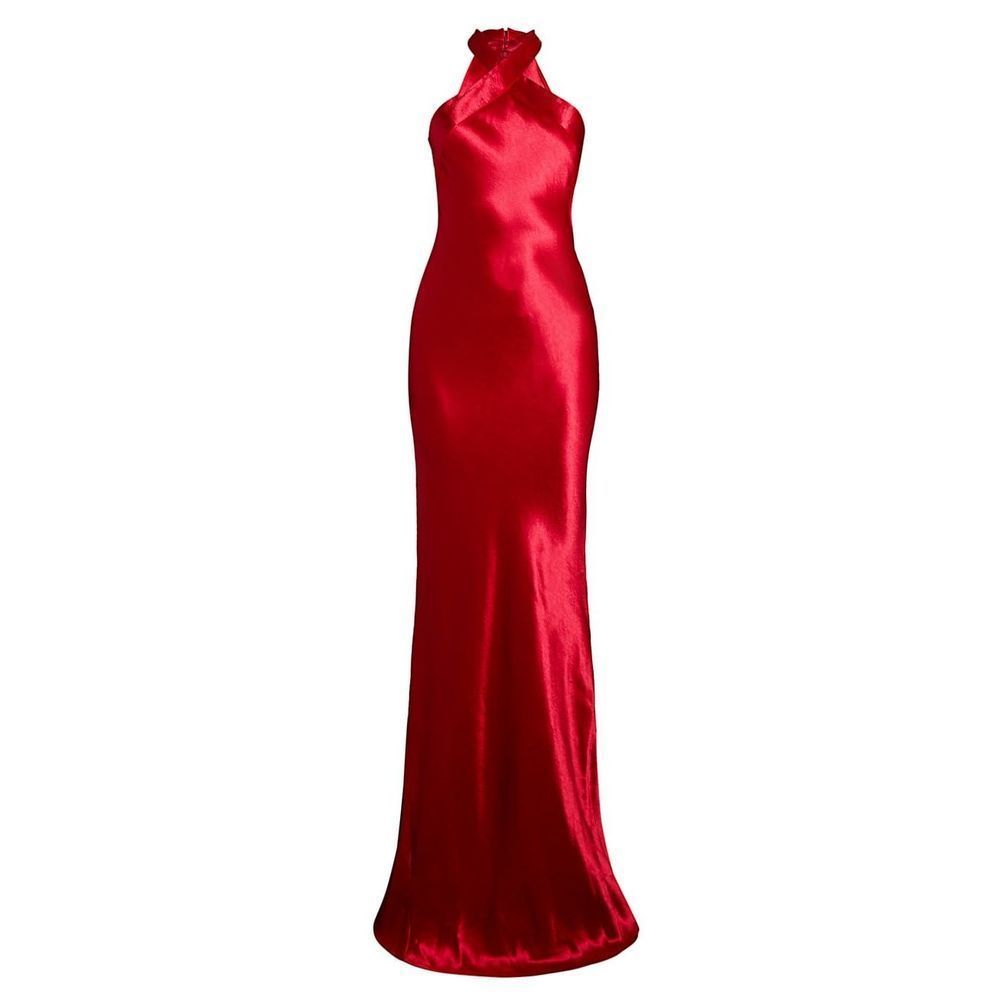 Galvan Eve Heavy Silk Halter-Neck Dress